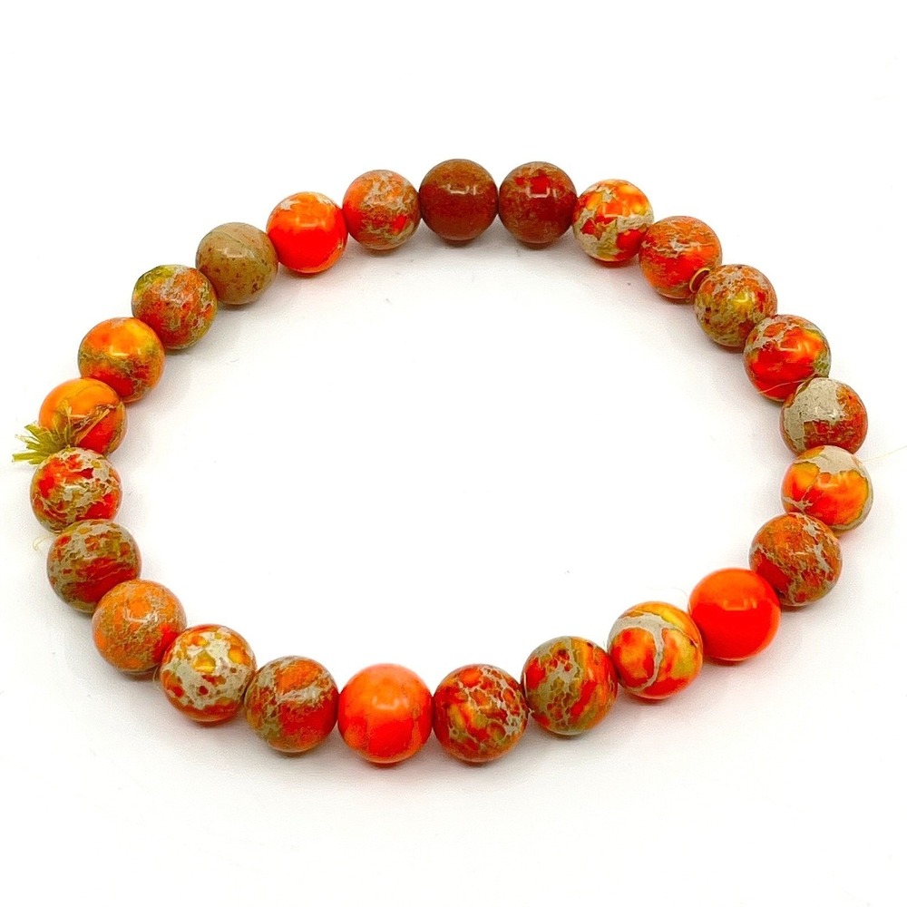 Vintage Orange Sea Sediment Jasper Beaded Stretch Bracelet Retro Earthy Boho Y2K